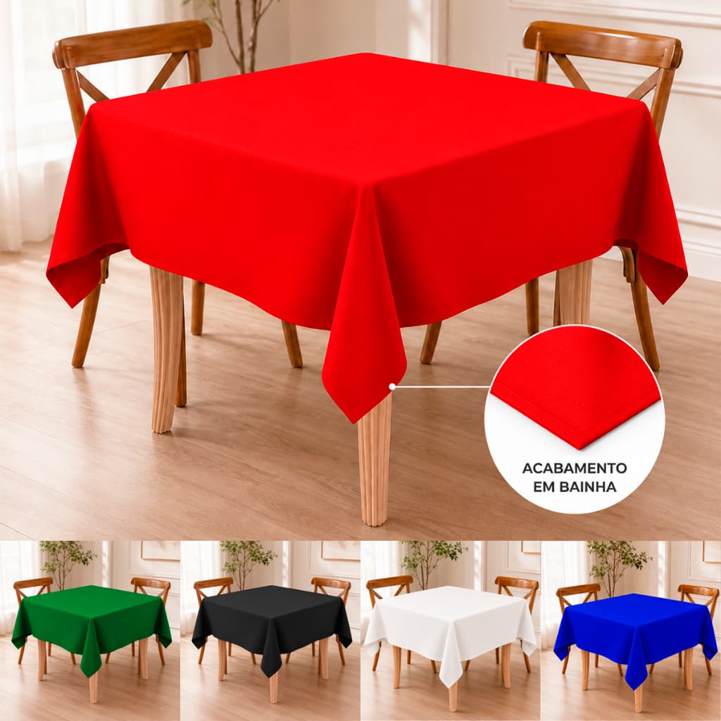Kit 03 Toalha Mesa Quadrada 1,50x1,50m Oxford Resistente Decoração Festa Buffet Acabamento Bainha