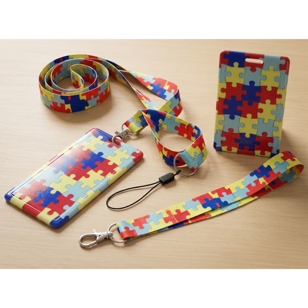 Cordão Autismo TEA PCD com Porta Crachá Resistente Estampa Inclusiva Conjunto Cordão Porta Crachá