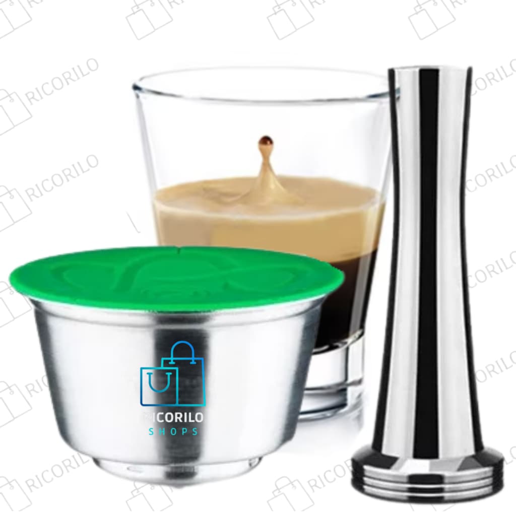 Kit Cápsula Reutilizável Inox Dolce Gusto Recarregável Pó de Café + Tamper Inox (compactador, Pilão)