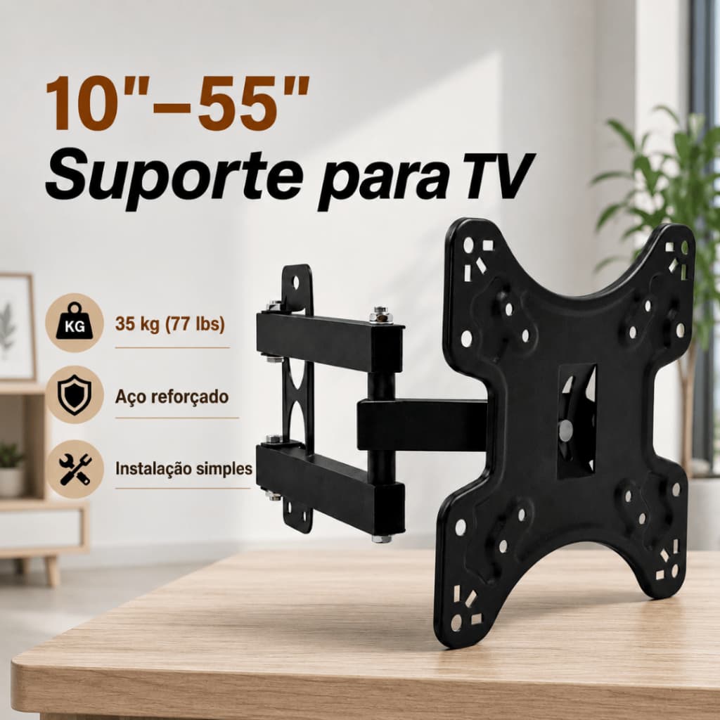 Suporte Articulado para TV 10 a 55 Polegadas até 35kg VESA 200x200 com Braço Duplo