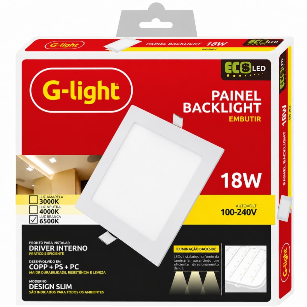 Painel Slim Backlight Quadrado Embutir 18w 6500k G-light Cor Branco Frio