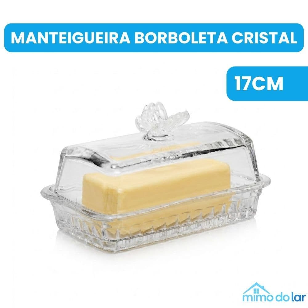 Manteigueira Luxo De Vidro Wolff Com Tampa Borboleta Cristal 17cm Prático Resistente