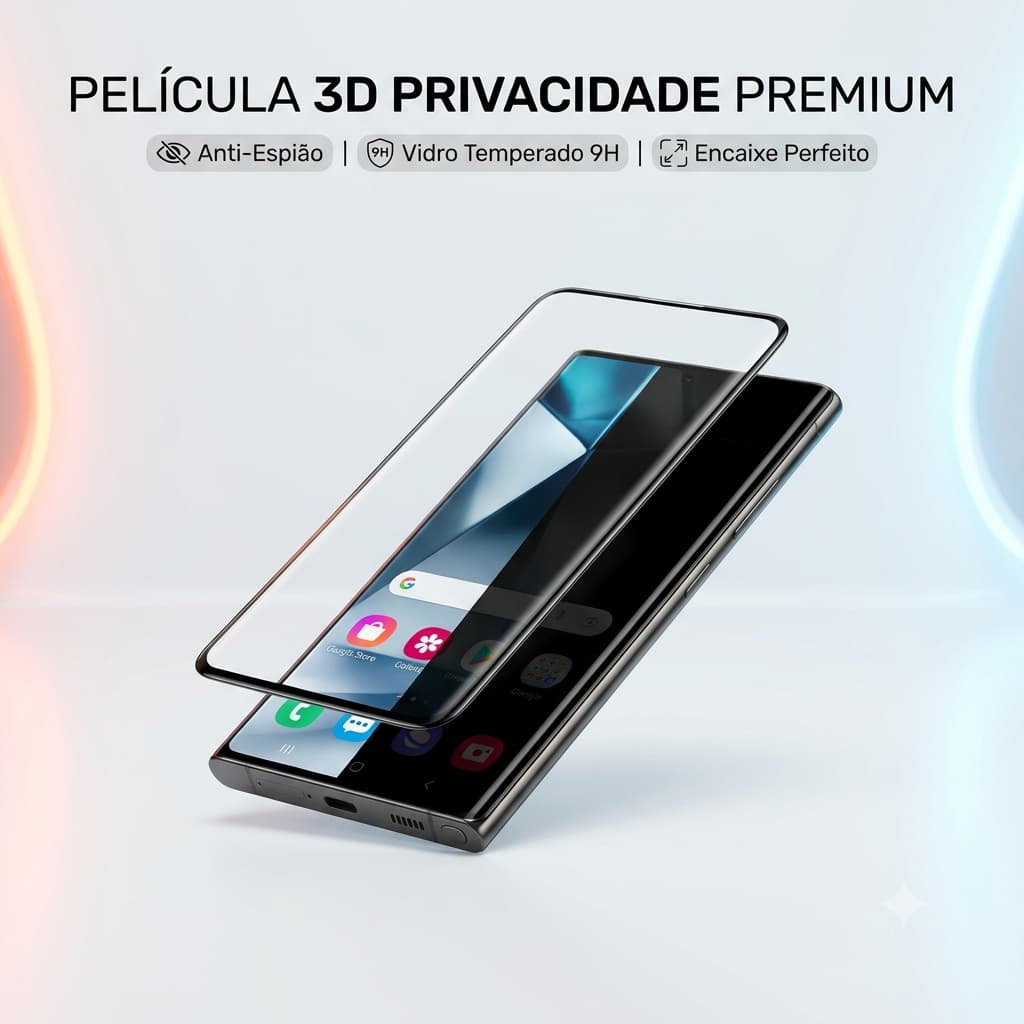 Película de Privacidade 3D p/ Galaxy A05 A06 A07 A16 A17 A26 M16 – Vidro Temperado 9H | Anti‑Spy | Anti‑Risco