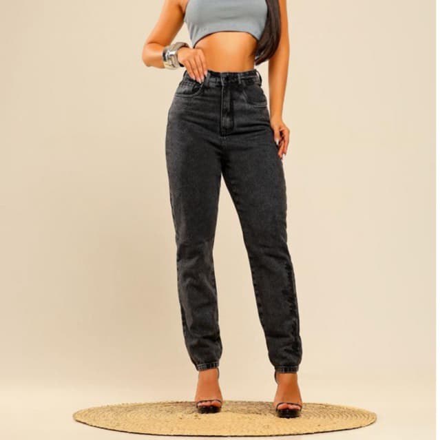 Calça Jeans Feminina Mom Lança Perfume Preta Premium 100% Jeans