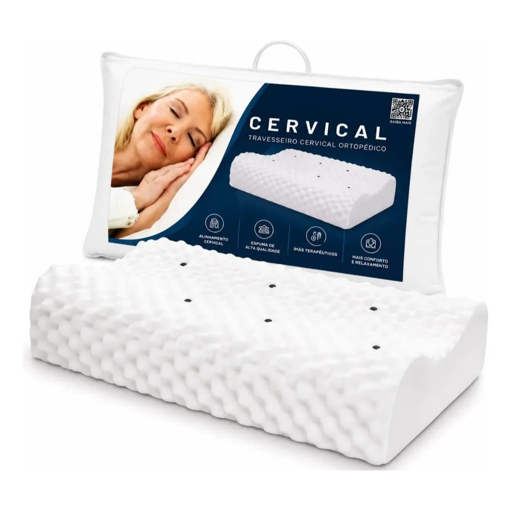 Travesseiro Ortopédico Cervical Magnético Infravermelho Suporte e Conforto para Pescoço