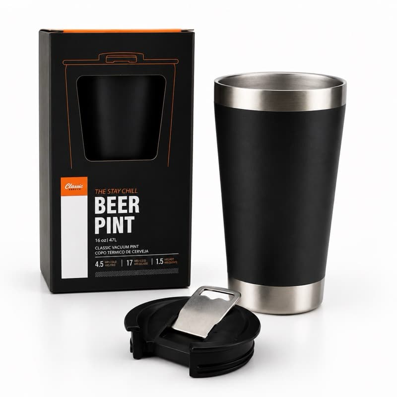 Copo Térmico De Cerveja Inox 473ml Com Tampa E Abridor Premium