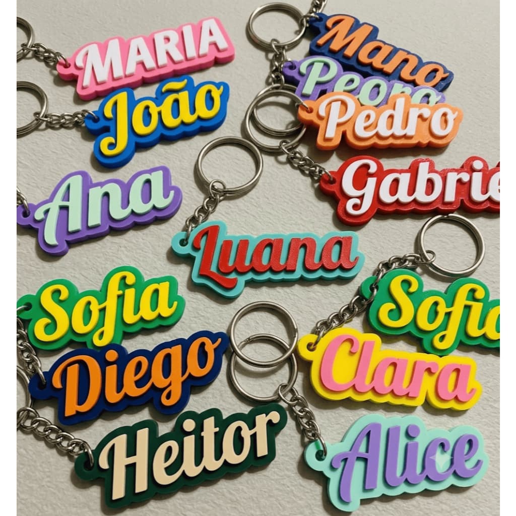kit com 10 Chaveiro Personalizado Com Nome Impressão 3D Várias Cores