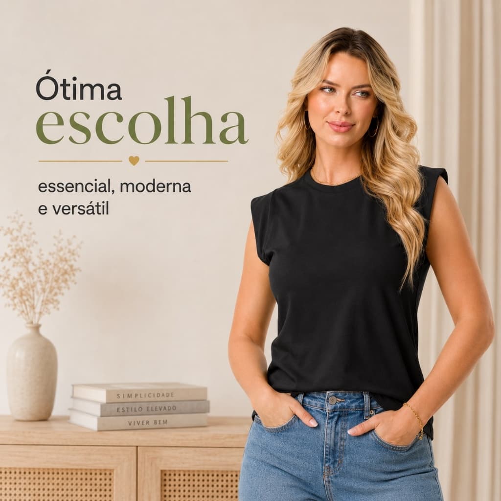 Regata Feminina Muscle Tee Ampla Algodão Básica Gola Redonda Manga Curta P ao GG Kit Sortido