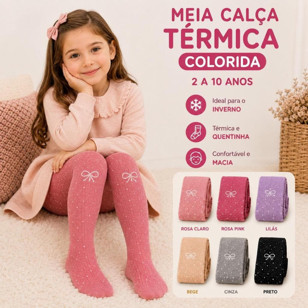 Meia Calça Infantil Colorida Inverno Grossa 2 a 10 Anos