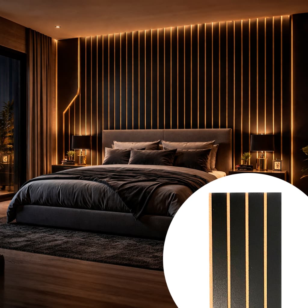 100 Placas Painel Ripado MDF Autocolante 45x11cm Revestimento Decorativas de Parede