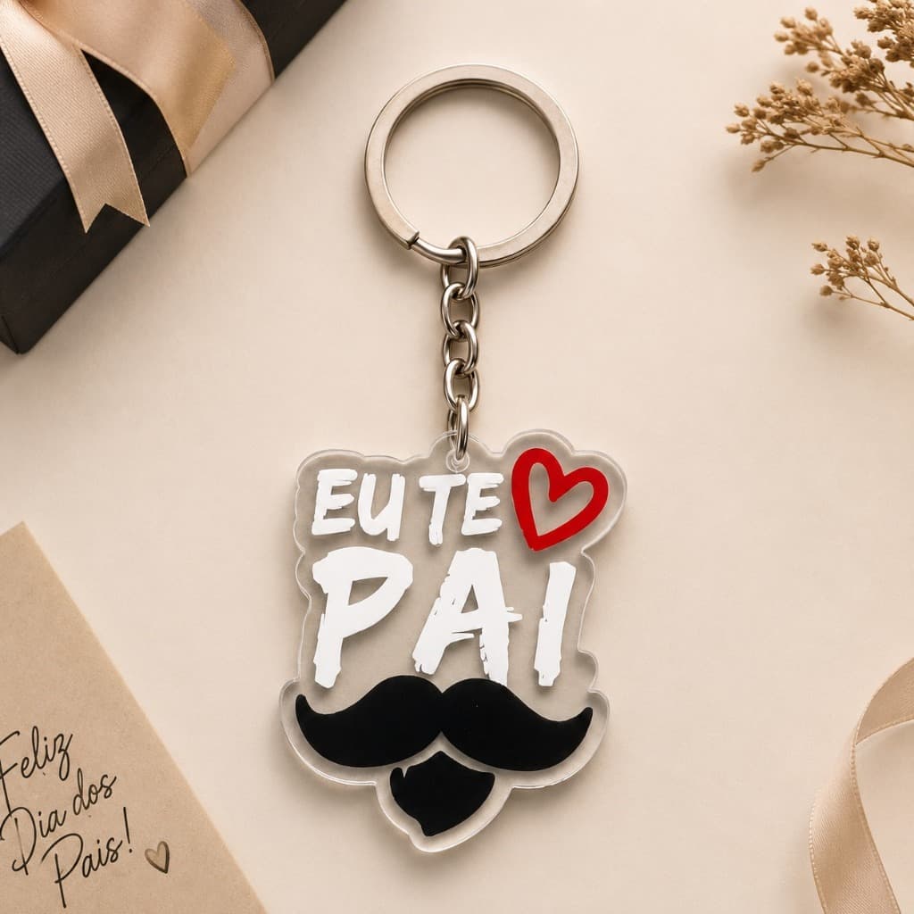 Kit Chaveiro Eu Te Amo Pai em Acrílico Cristal 4x5cm para Dia dos Pais Lembrancinha Mimo