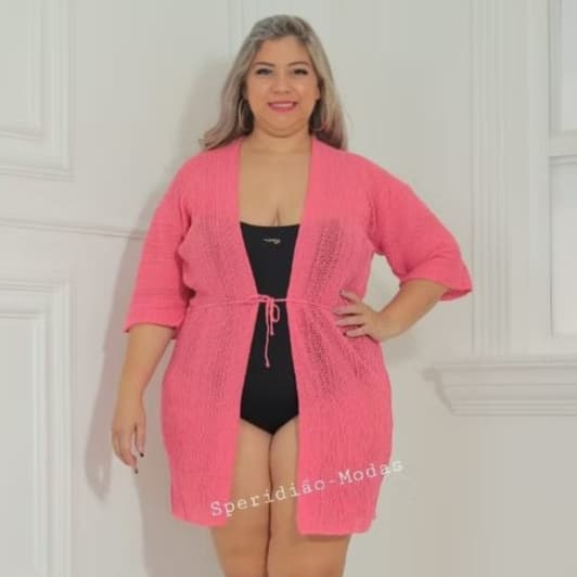 Saida De Praia Plus Size Aberta De Tricot