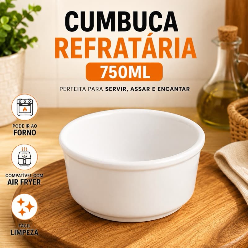 Cumbuca Bowl Tigela 750mL Porcelana Refrataria Branca Forno e Mesa Ideal para caldo sopa e sobremesa