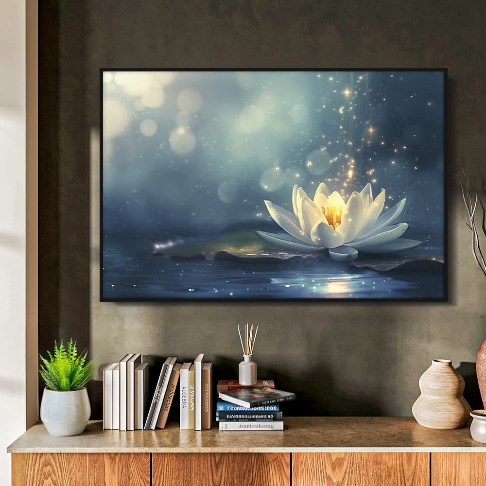 Quadro sem Vidro Floral Lótus Iluminada na Água Quadro Decorativo