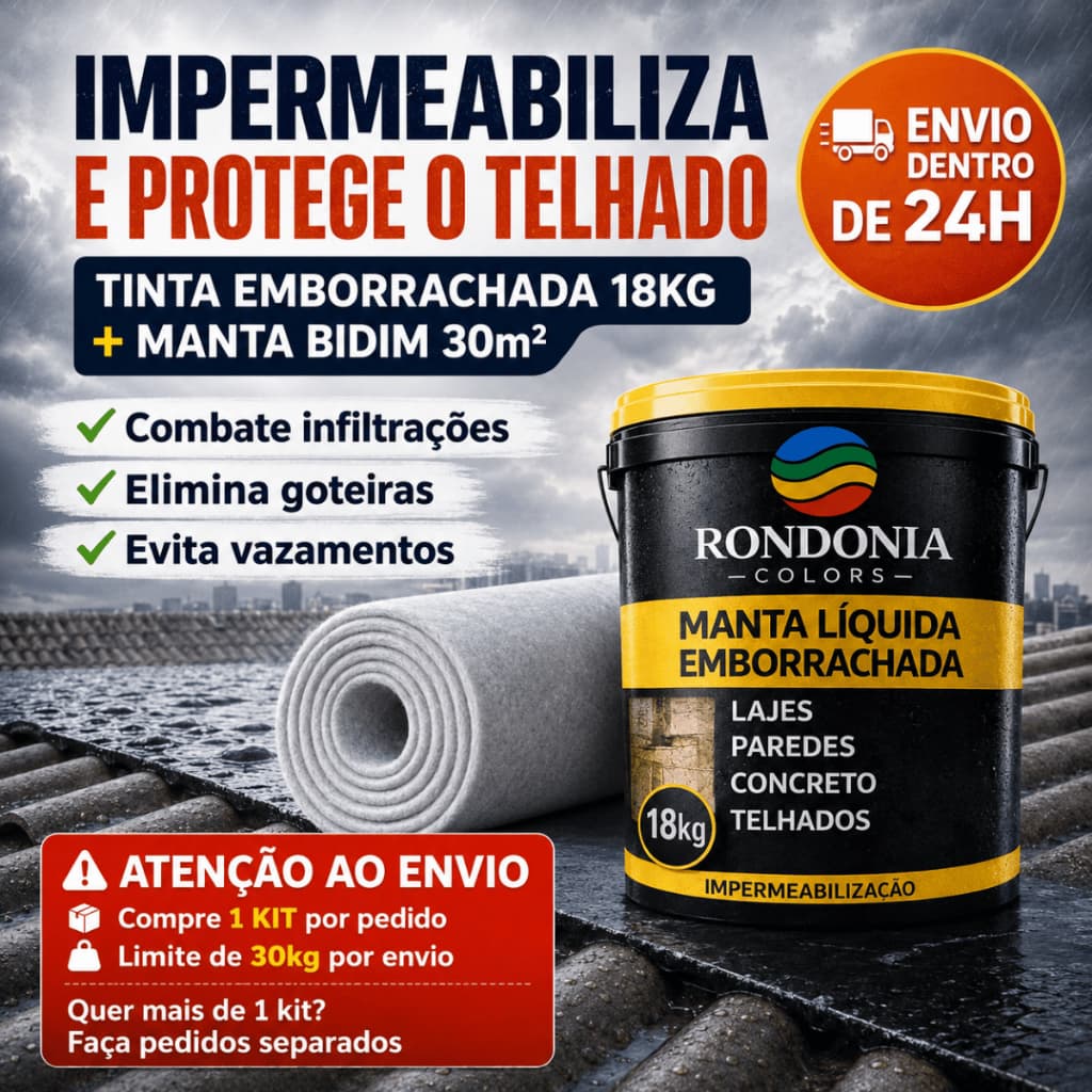 Kit Manta Líquida Emborrachada 18kg + Manta Bidim 30m² Anti Infiltração Alta Resistência Telhado
