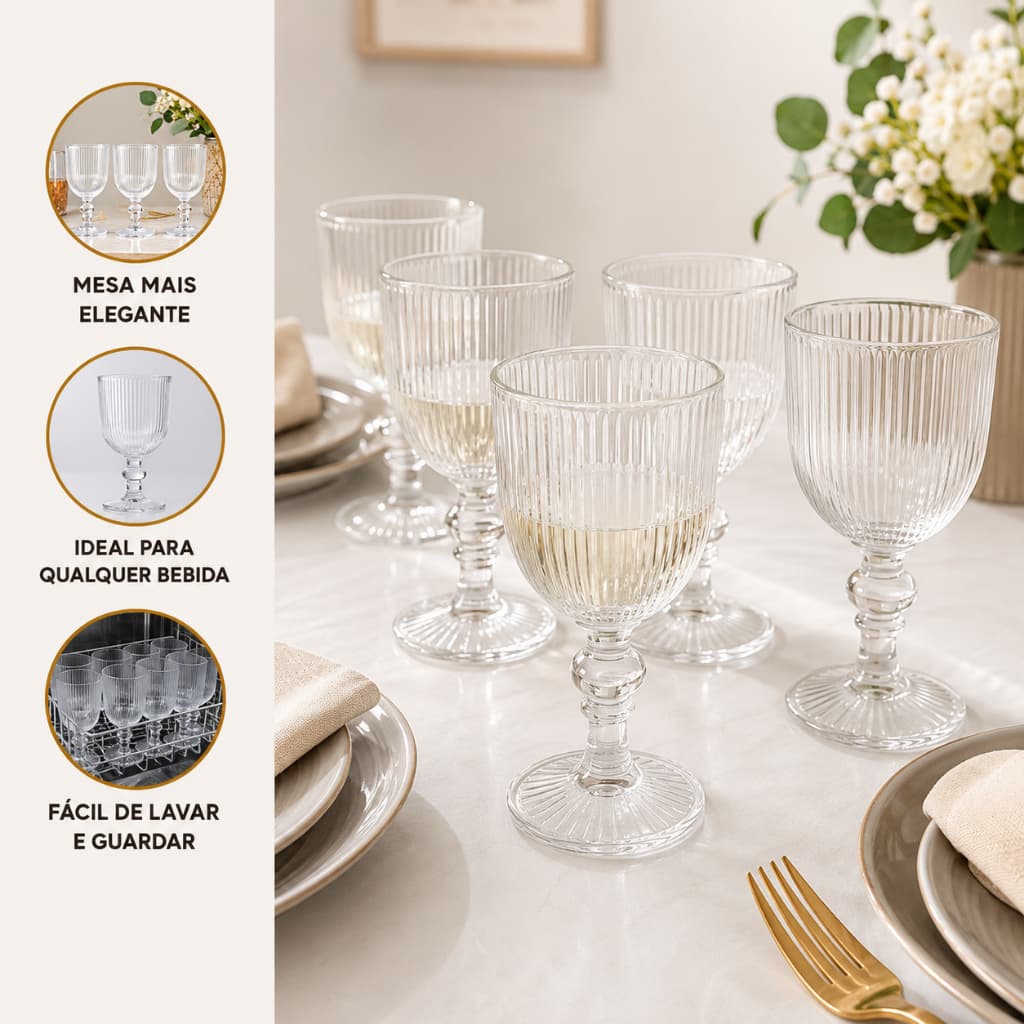 Conjunto Taças Viena Vidro Transparente 380ml 6 Unidades Copos Elegantes Resistentes