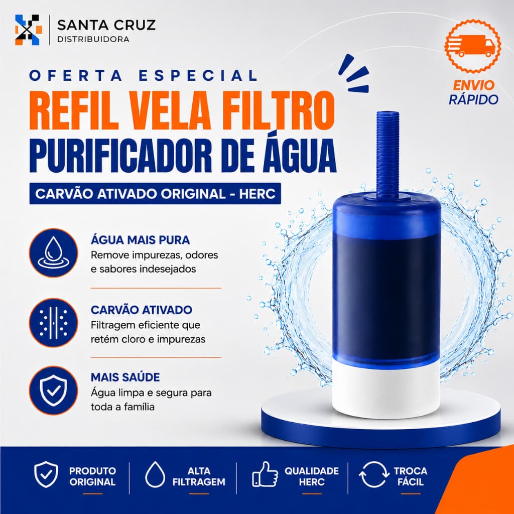 Refil Vela Filtro Purificador de Água Carvão Ativado Original - Herc