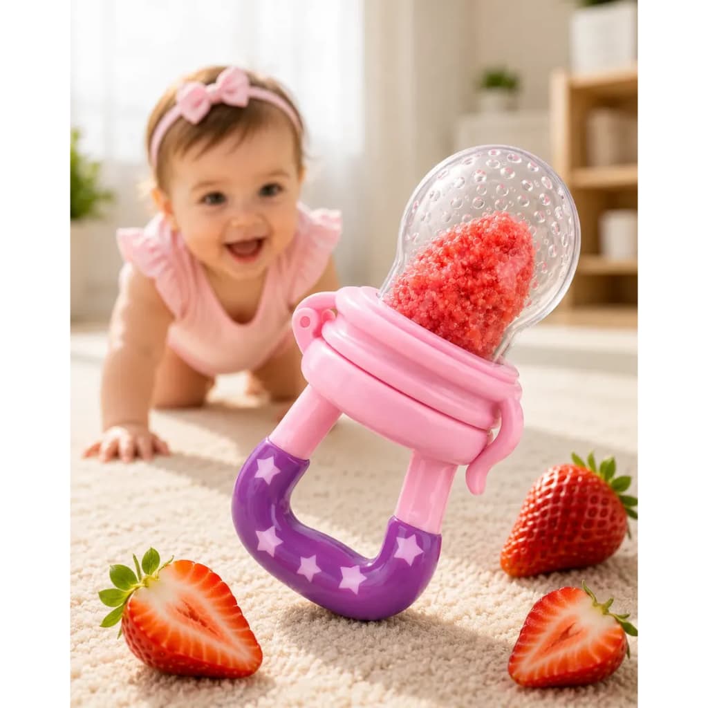 Mordedor Chupeta Alimentadora Bebê De Silicone Porta Alimentos Rosa