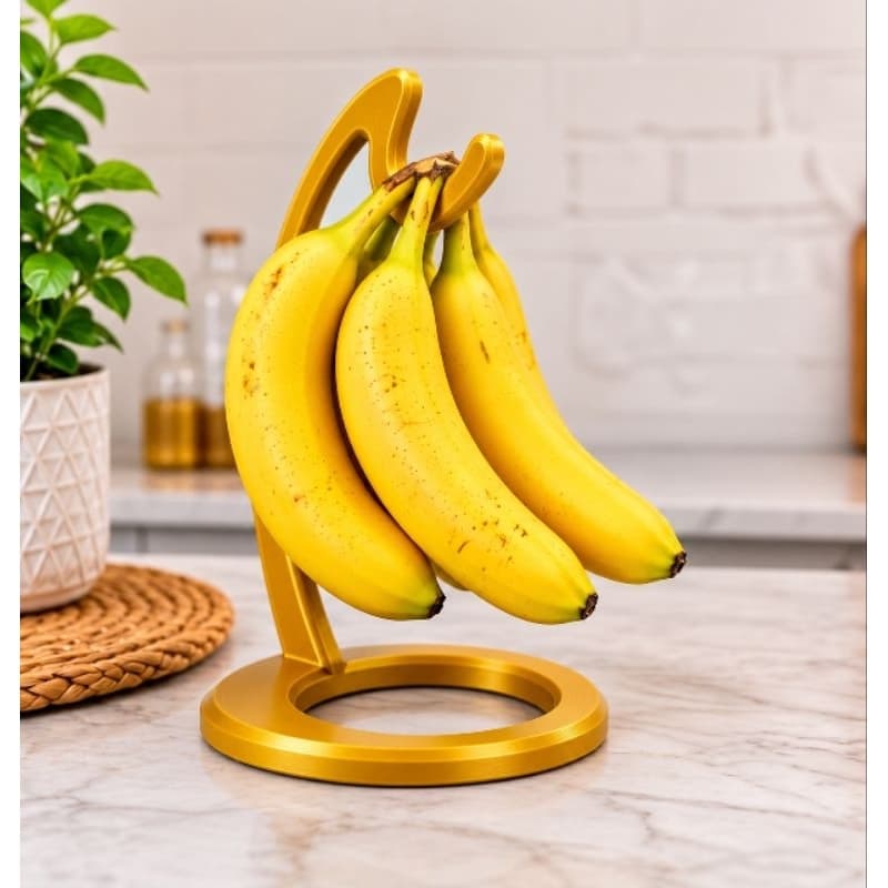 Suporte Para Bananas Fruteira de Mesa com Gancho Porta Bananas de Cozinha / Decoração de Frutas Preto-Branco e Dourado