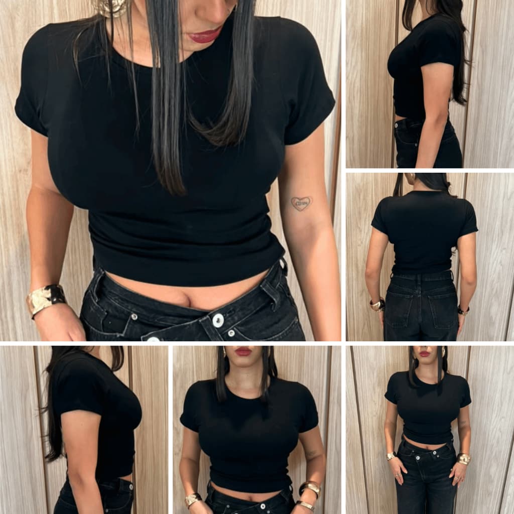 Camiseta Baby Look Baby Tee Feminina Básica Manga Curta Gola Redonda Malha Peruana