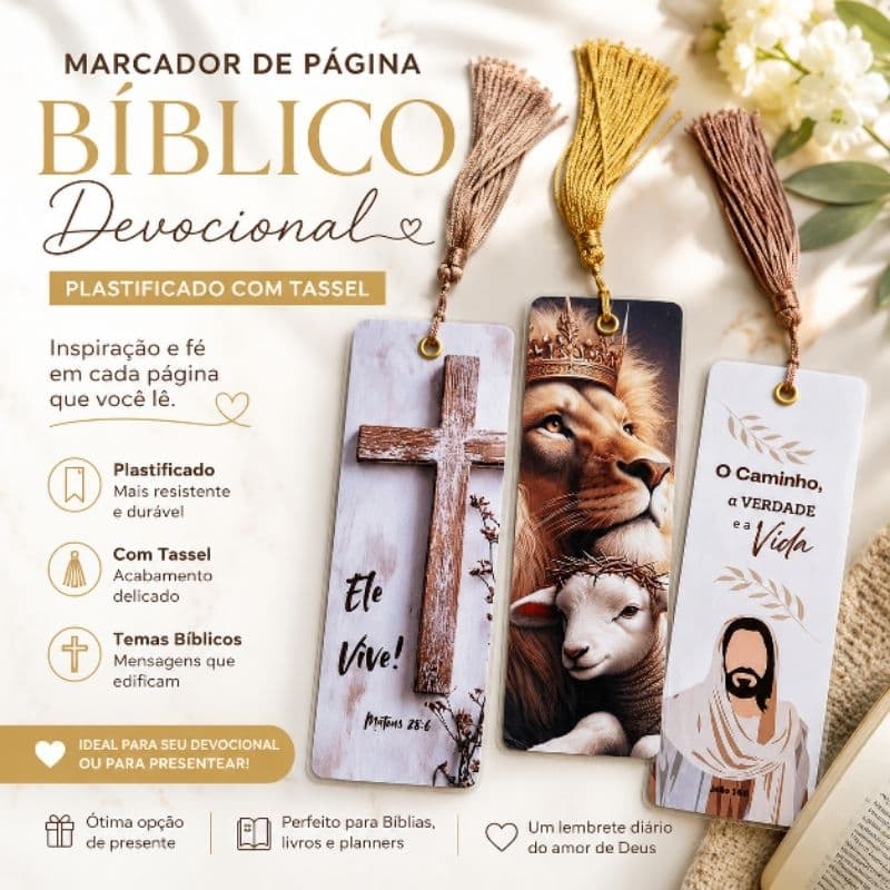 Marcador de Página Bíblico Devocional PLASTIFICADO com Tassel