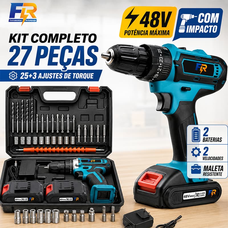 Parafusadeira Furadeira de Impacto Sem Fio 48V Kit Completo 27 Peças