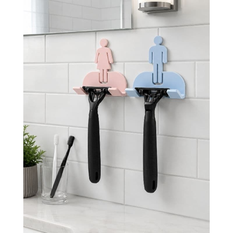 Suporte Gilette Parede | Adesivo 3M | Porta Barbeador Banheiro Sem Furadeira Resistente | Dele e Dela