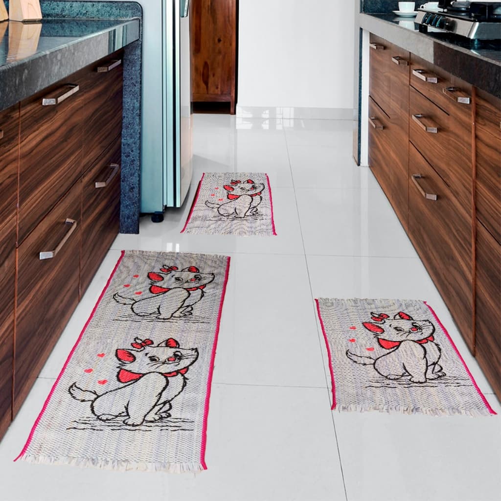 Jogo de Tapete para Cozinha Kit 3 Peças de Malha 2 Tapetes + 1 Passadeira