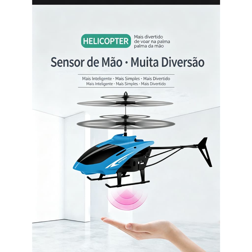 Helicóptero de Brinquedo com Controle Remoto - Azul com Sensor de Indução e Voo Estável