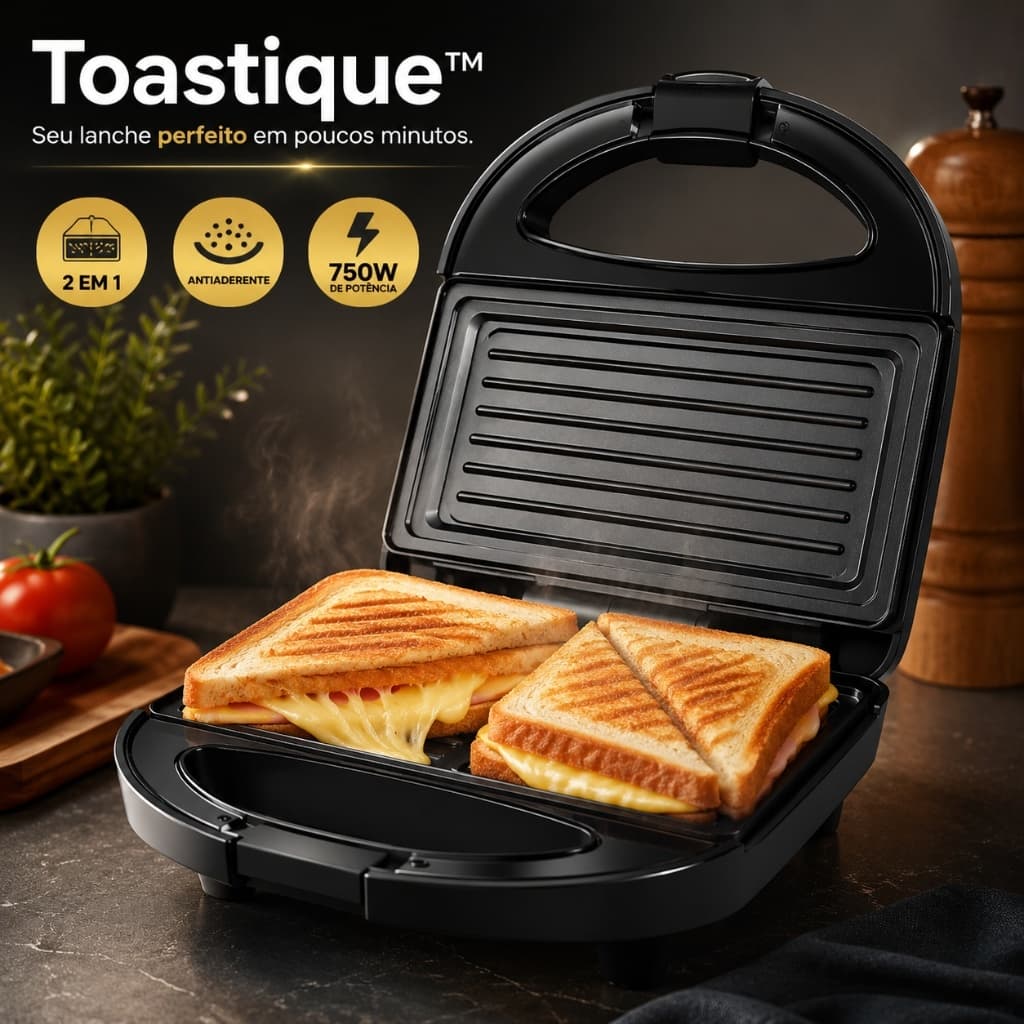 Sanduicheira Grill Dupla Prensa 750W Antiaderente Cozinha Facil Rápida 127V