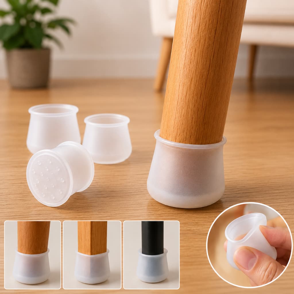 Kit 4/12/16/24 Protetor Silicone para Pés de Cadeira e Mesa Pezinho Antirruído para Móveis Anti Risco