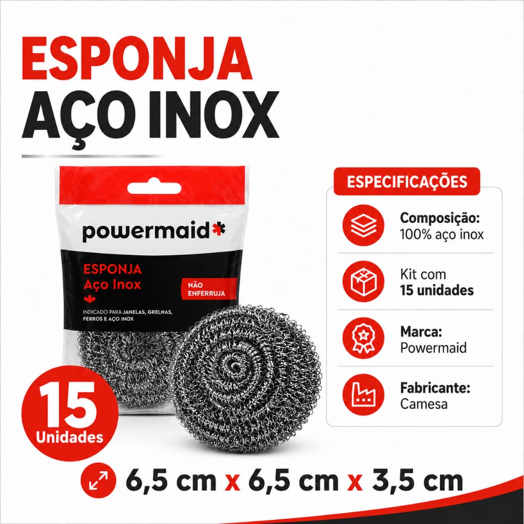 15 Un Esponja de Aço Inox Powermaid Não Enferruja