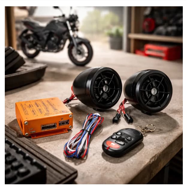 Caixa De Som para Moto Bluetooth Mp3 Fm Rádio SD Usb Aux e Alarme com Controle Remoto 40w potencia