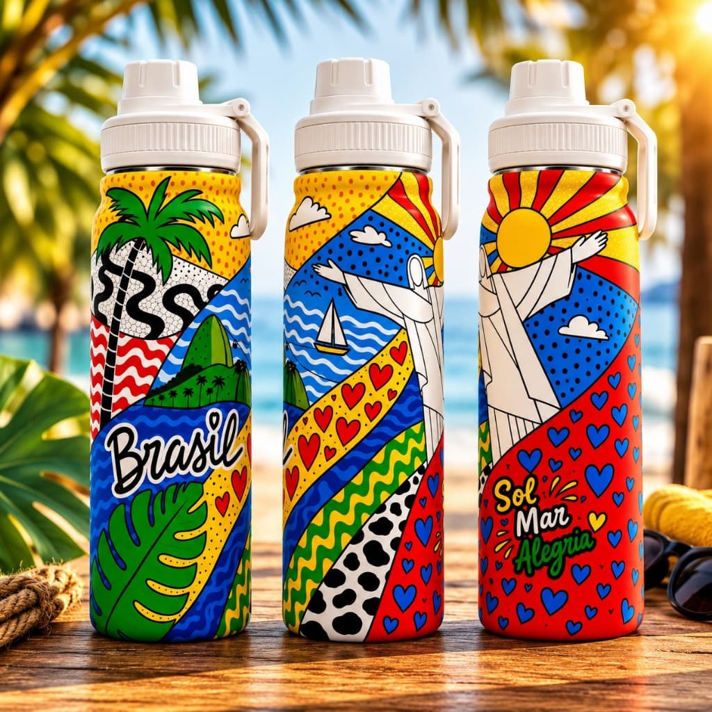 Garrafa modelo de verão 800ml com tampa prática, ideal para uso diário, passeios, viagens e momentos de lazer