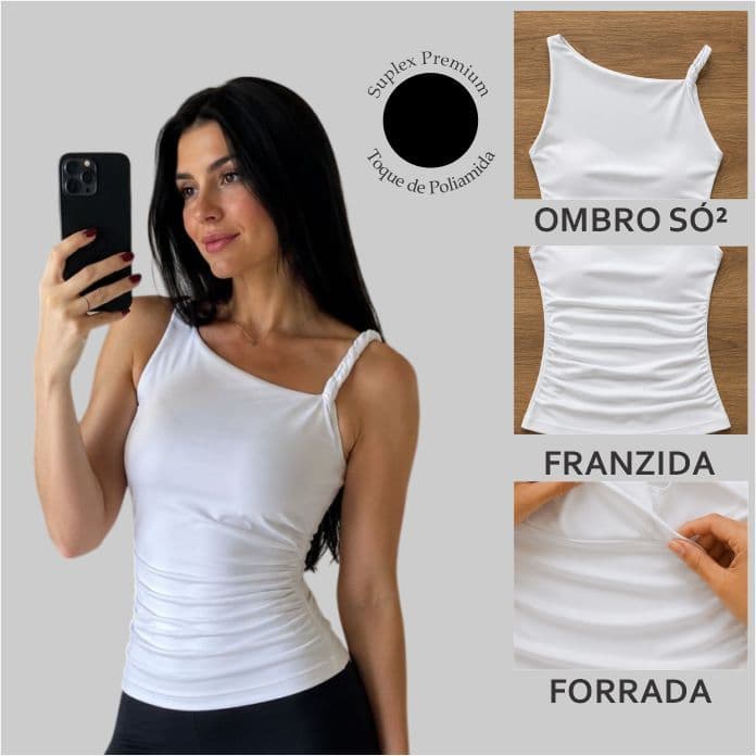 KIT 2: Blusinha Feminina -  Blusa Slim Fit Manga Manca com 1 alça torcida -  Moda Blogueira Básica Estilo e Conforto