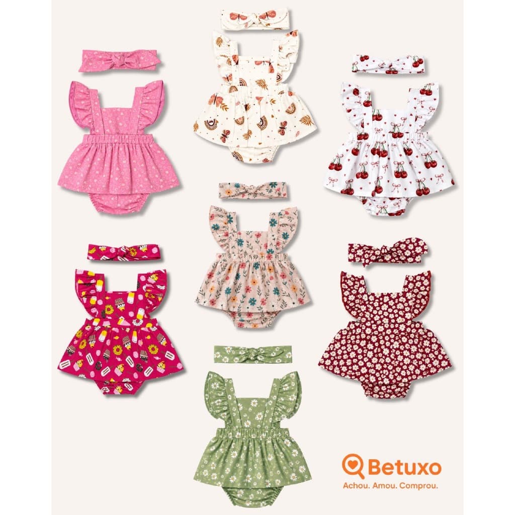 Body Saia Bebê Menina Com Faixa de Cabelo Tiara Roupa Infantil Mêsversário Fantasia Tamanhos P M G