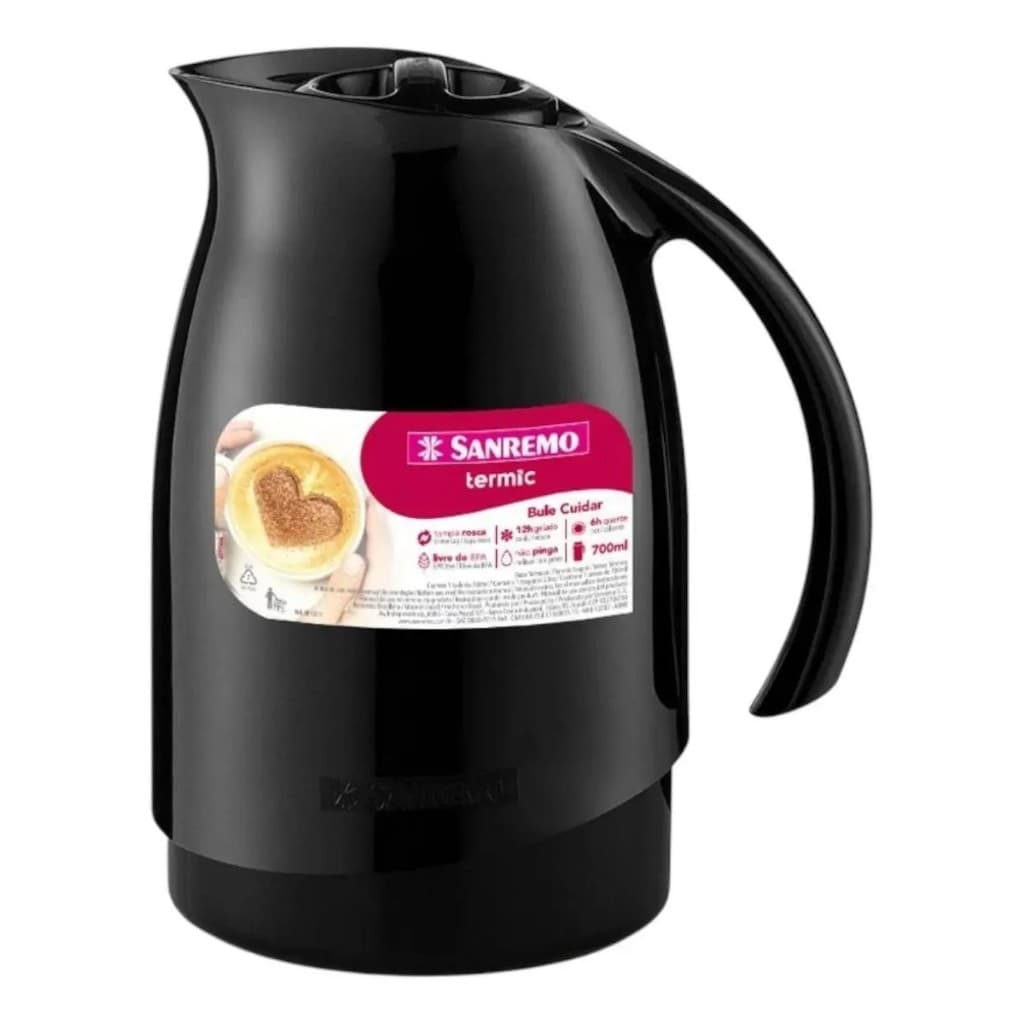 Garrafa Térmica Bule Cuidar Sanremo 700ML PRETO - CAFÉ - LEITE - CHÁ