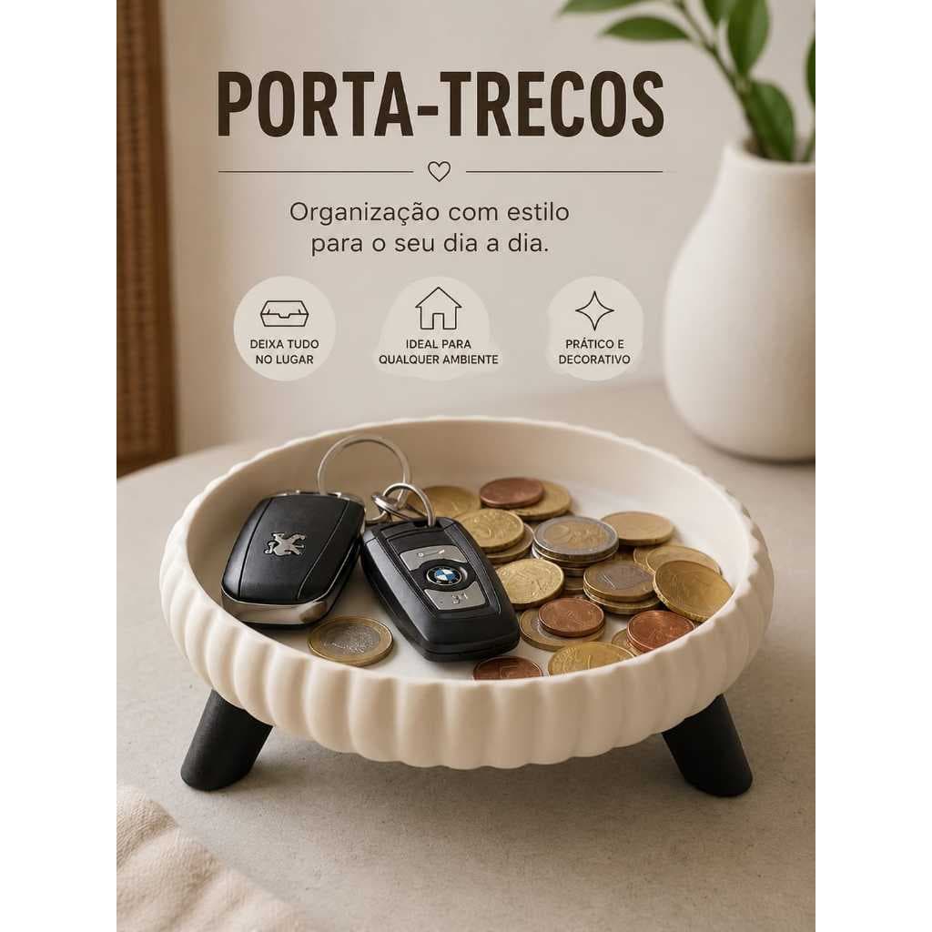 Porta-Trecos Decorativo Redondo 3D com Pés | Organizador de Mesa