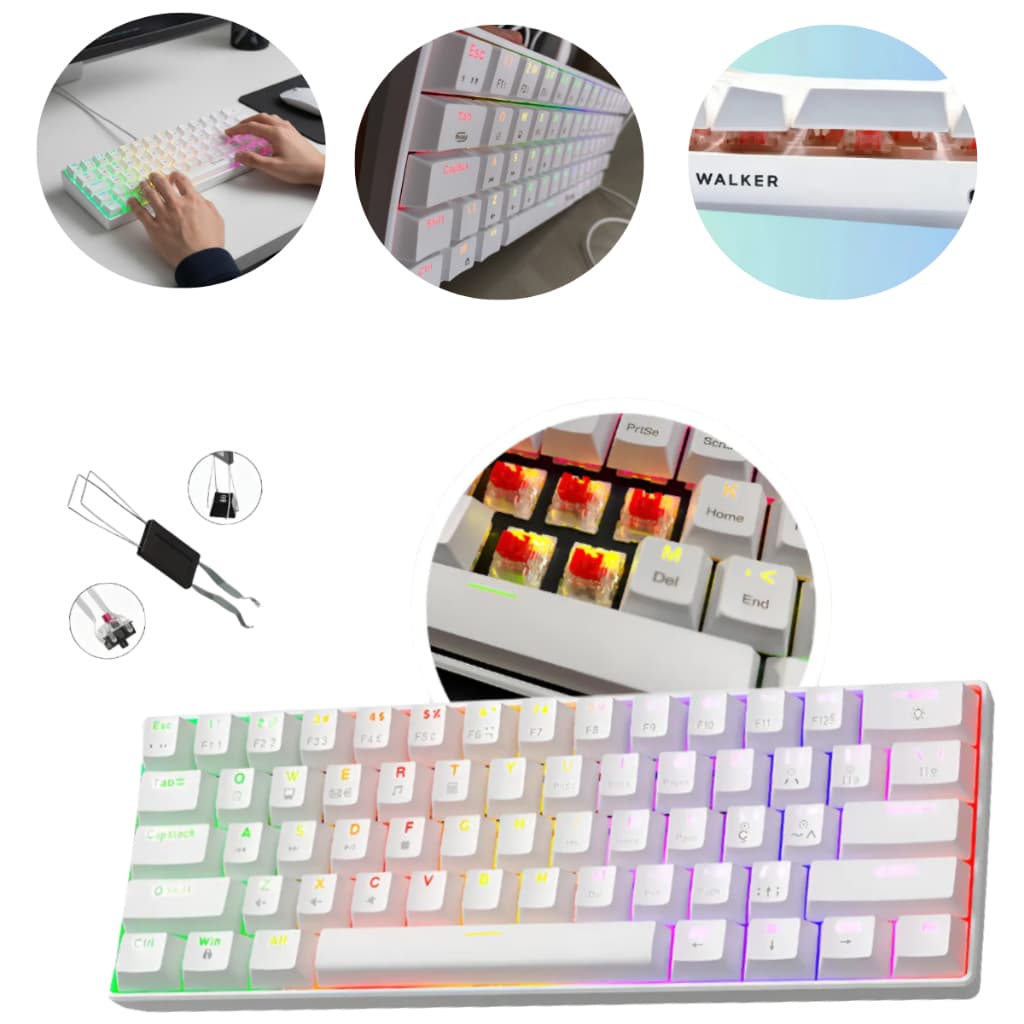 Teclado Gamer Mecânico 60% Branco Red Switch Usb-c Extrator ENVIO MESMO DIA UTIL