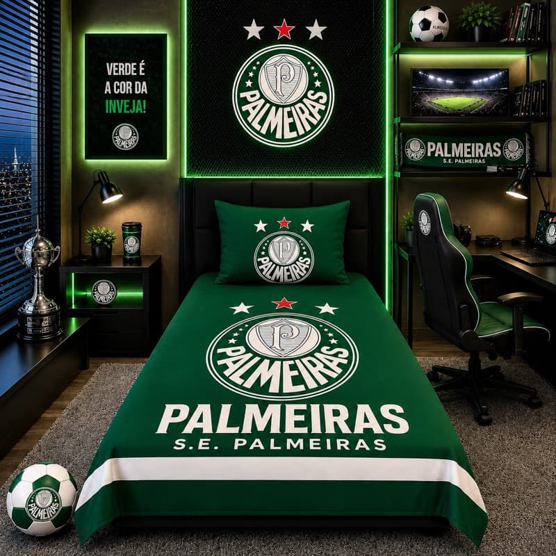 Lençol Solteiro Palmeiras Estampado 1,50x2,20 + Fronha 50x70 | Oxford 100% Poliéster