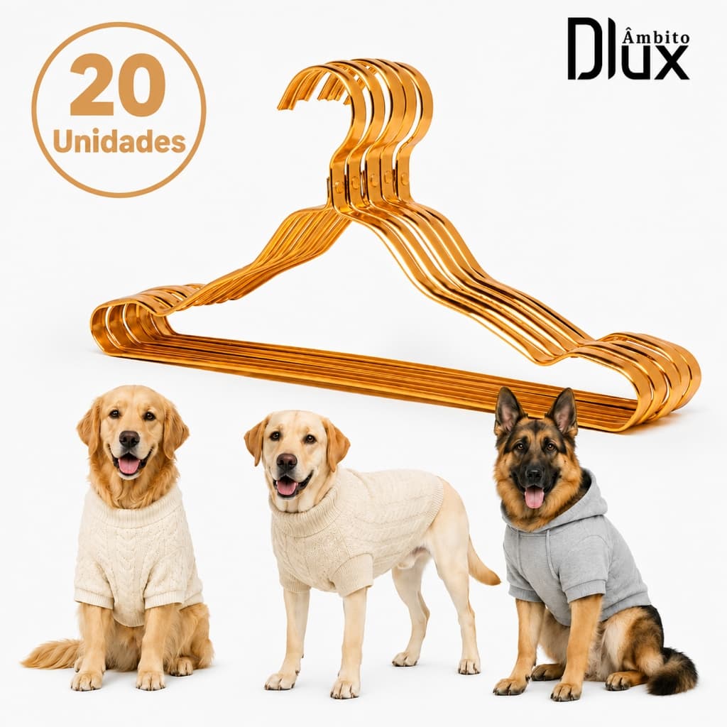 Ambito Dlux Kit 20 Cabide Pet Para Closet de Animais Roupas de Cachorro Gato Organizador Premium Aço Antiferrugem