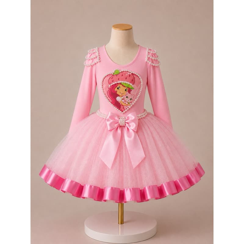 Fantasia Moranguinho Infantil 6 meses ao 12 anos Conjunto Completo Body Personalizado Saia De Tutu