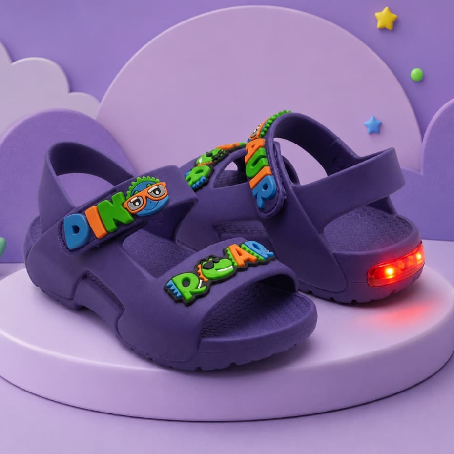 Sandália Papete Infantil Dino com LED Menino Confortável