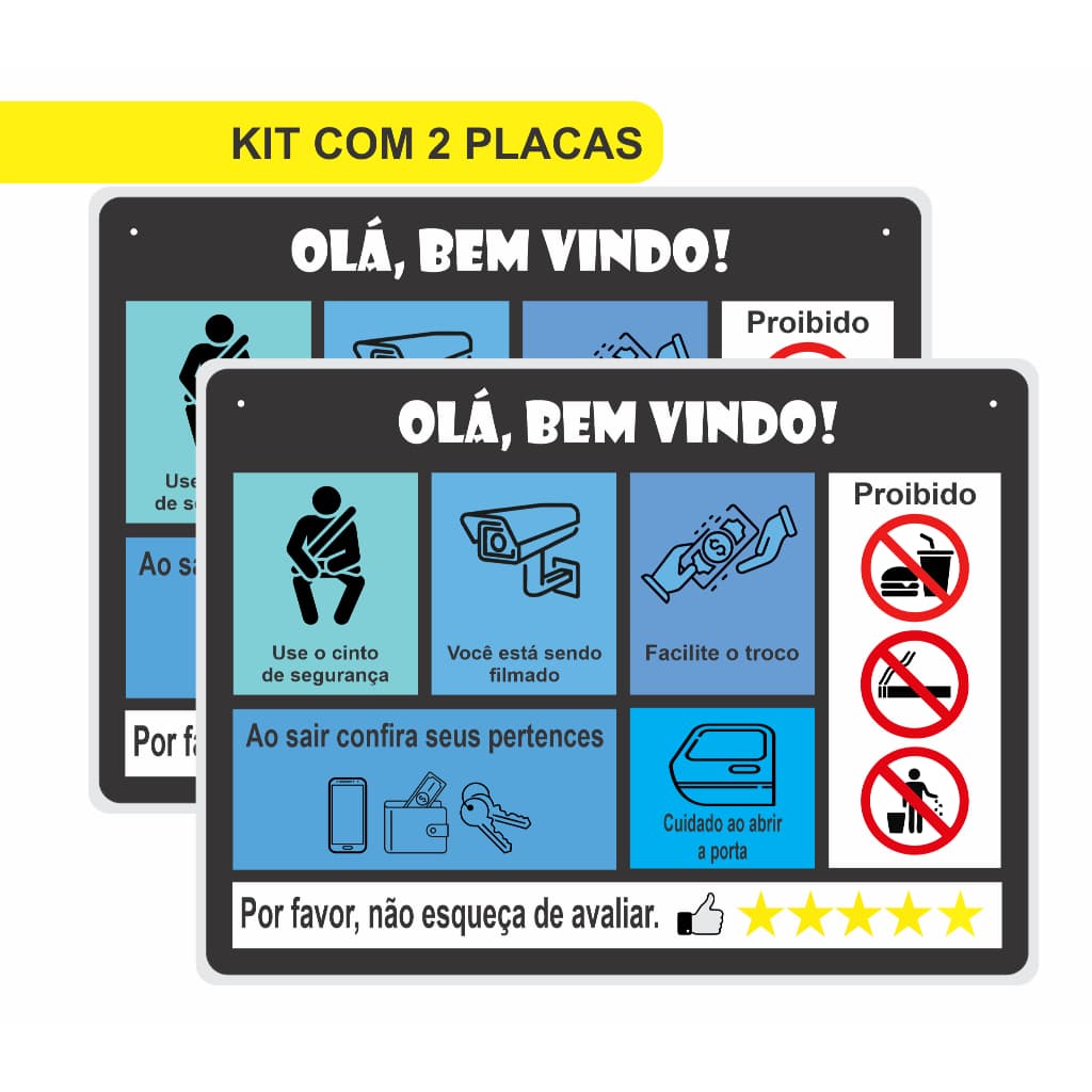 Plaquinha Informativa para Motorista de Aplicativo 99 Kit 2 undidades Placa Regras do Carro