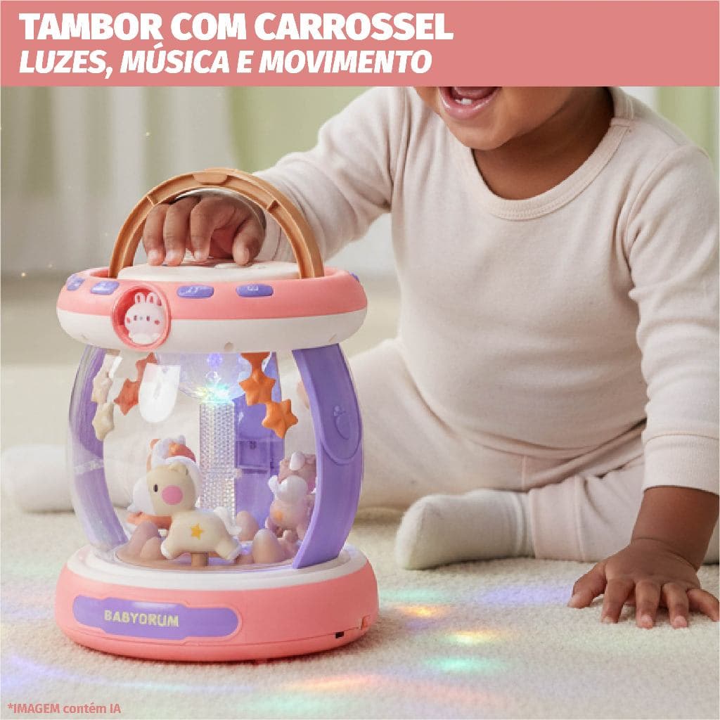 Brinquedo tambor carrossel giratório recarregável com sons suaves e luzes led para crianças USB