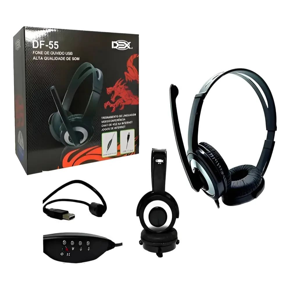 Kit 10 Fone De Ouvido Gamer Headset Dex Df-55 Usb E Controle