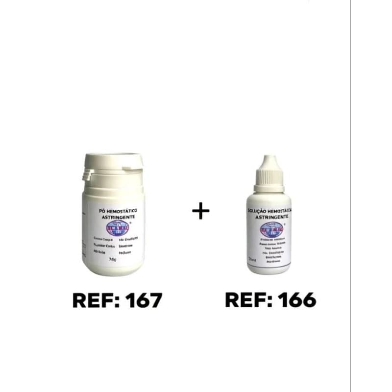 Kit 01 Solução + 01 Pó Hemostático, Servem p/ Estancar sangue p/ Manicure, Pedicure, podólogos, Barbearias, Tosa e Pets.