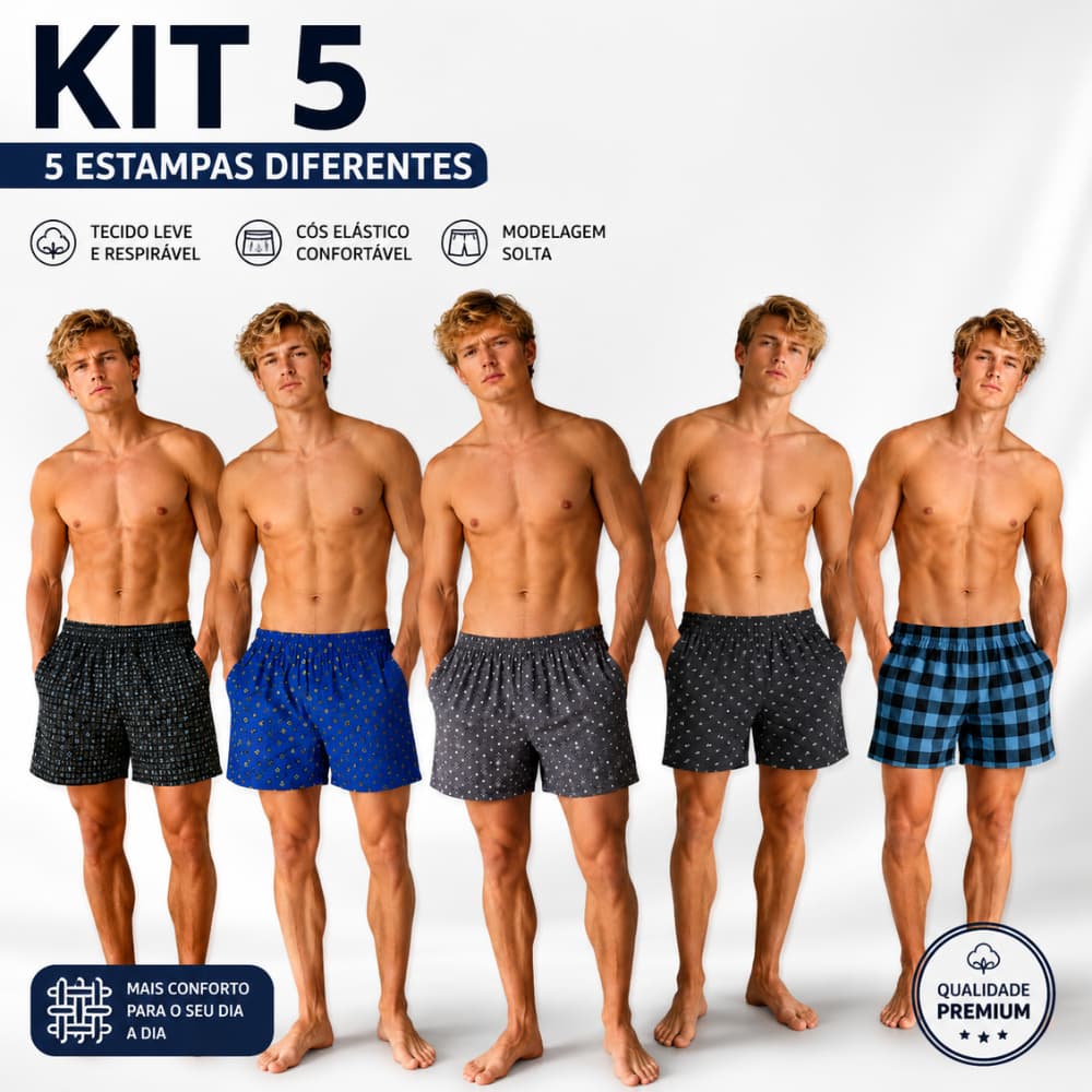 Kit 5 Cueca Samba Canção Masculina Short Soltinho Liganete Geladinha Confortavel Dia a Dia Dormir
