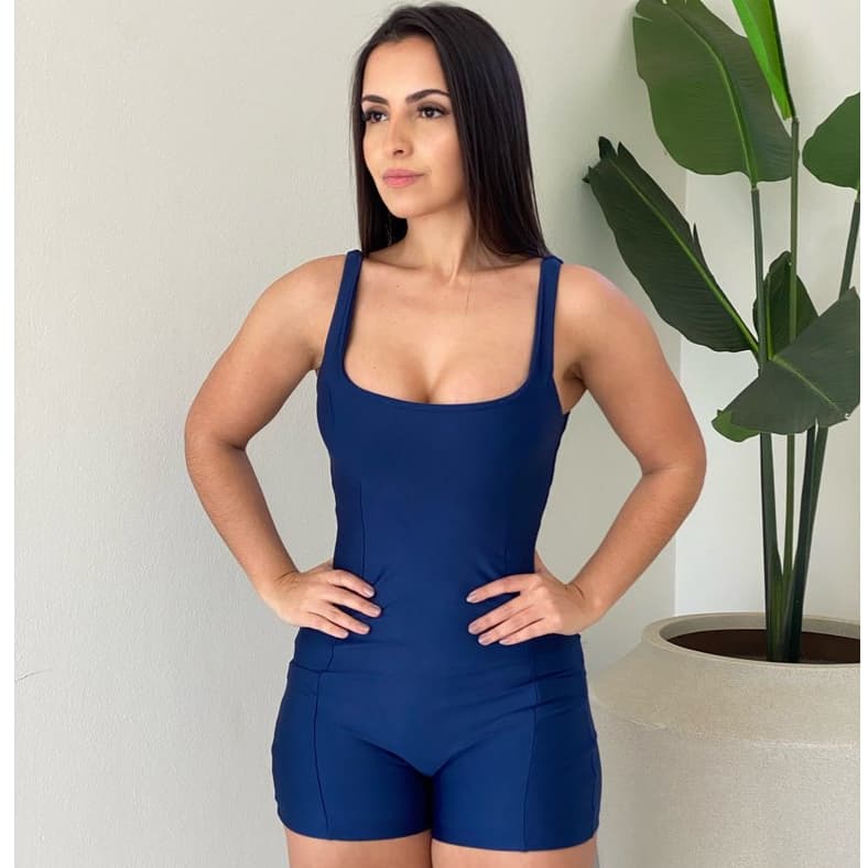 Macaquinho Fitness Feminino EVOB Active Azul Marinho Tam. M c/ Bolso