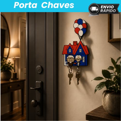 Porta Chaves Up Altas Aventuras Com Fita Dupla Face | Organizador de Chaves Parede | Sem Furos | Decorativo | Casa Casal